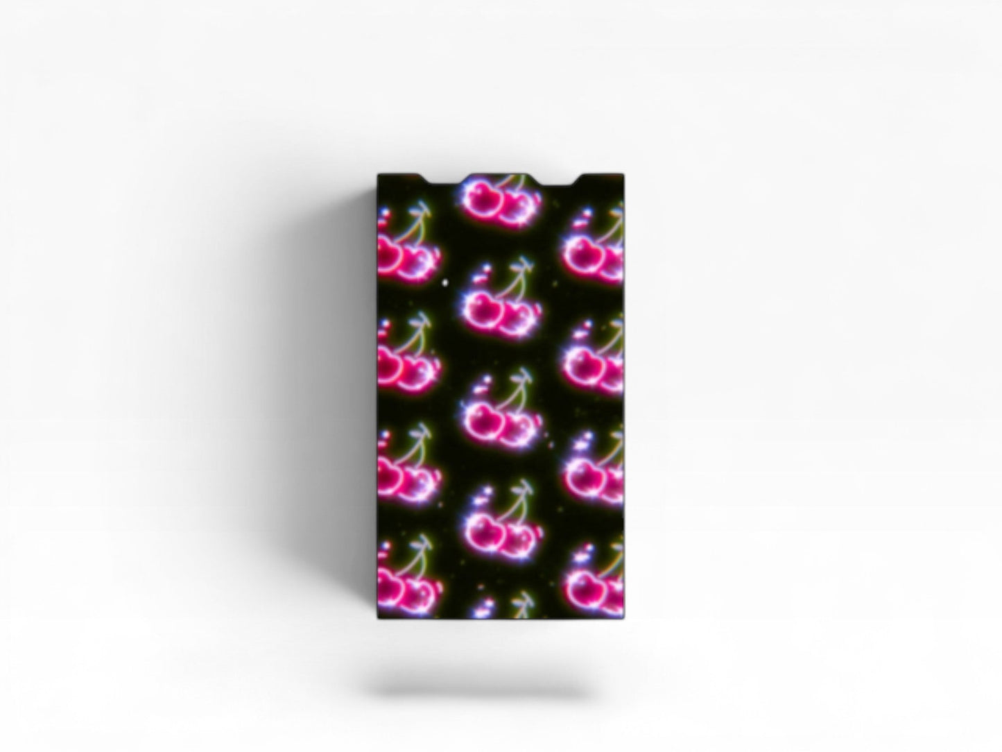 Cloud Skinz waterproof vinyl Juul vape decal featuring a vibrant neon cherry pattern on a black background.