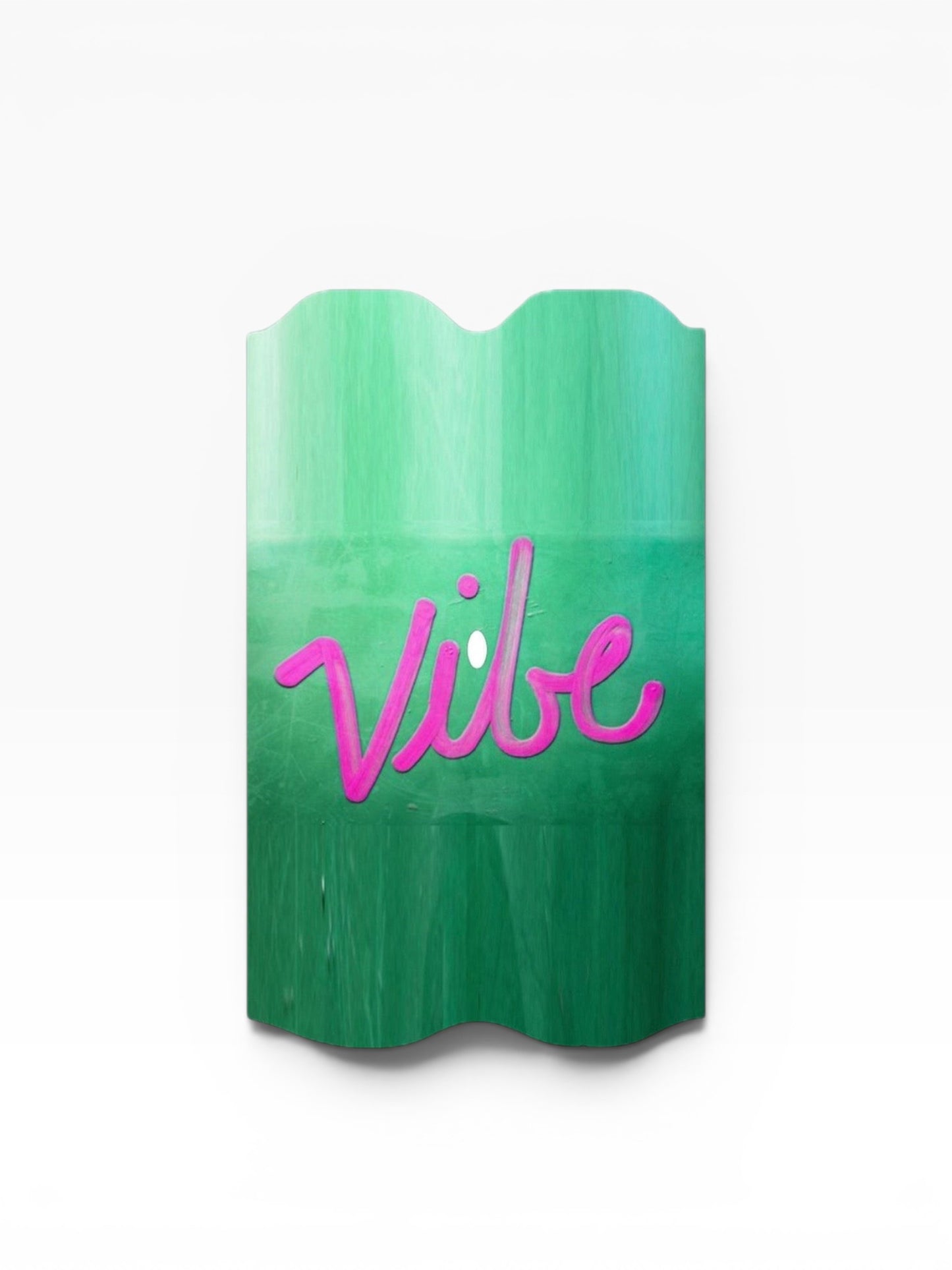 Cloud Skinz waterproof Vuse Alto decal featuring a green wood grain pattern and pink Vibe script text