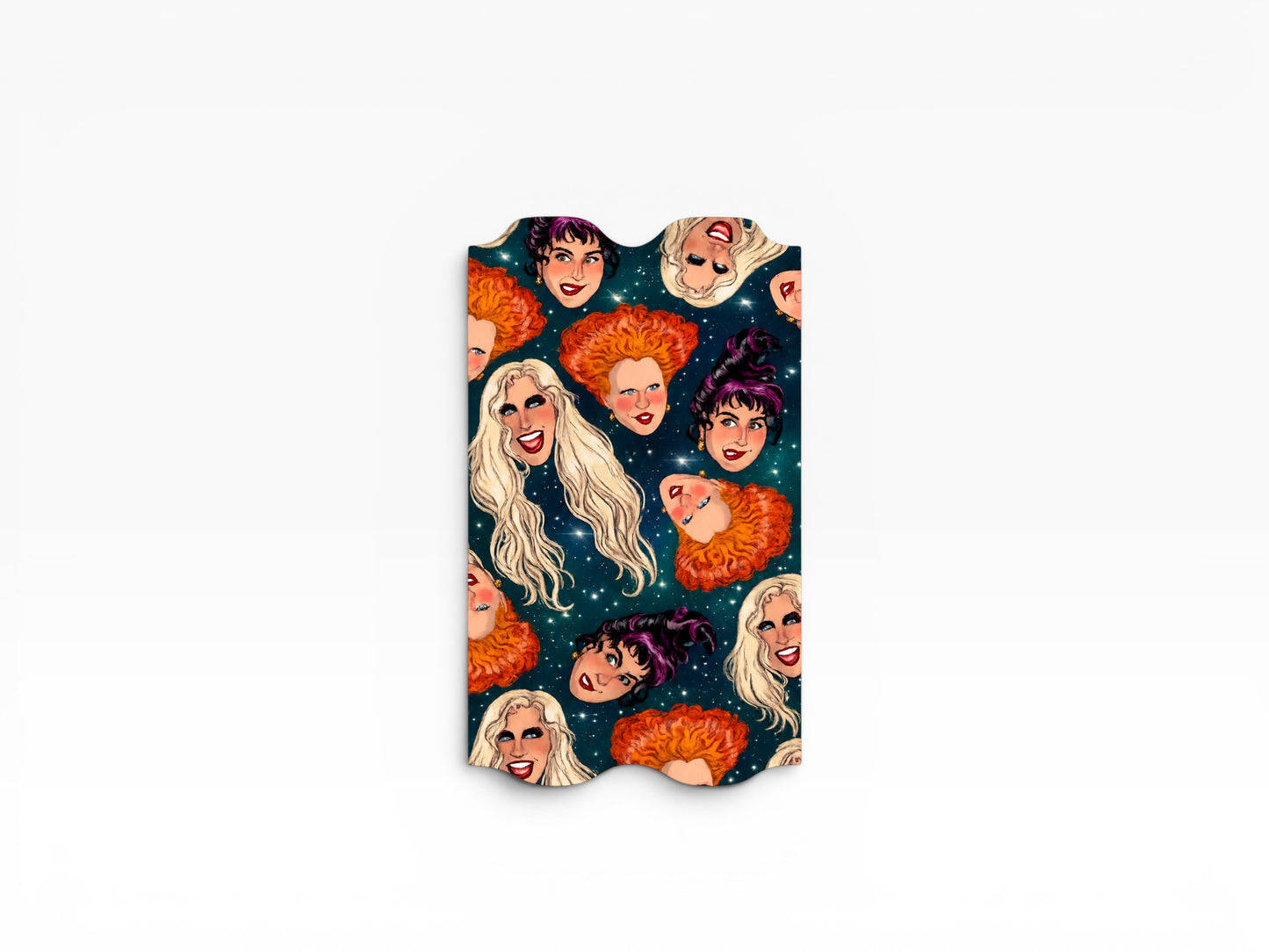 Cloud Skinz waterproof decal for Vuse Alto featuring a Hocus Pocus Sanderson sisters pattern on a starry background.