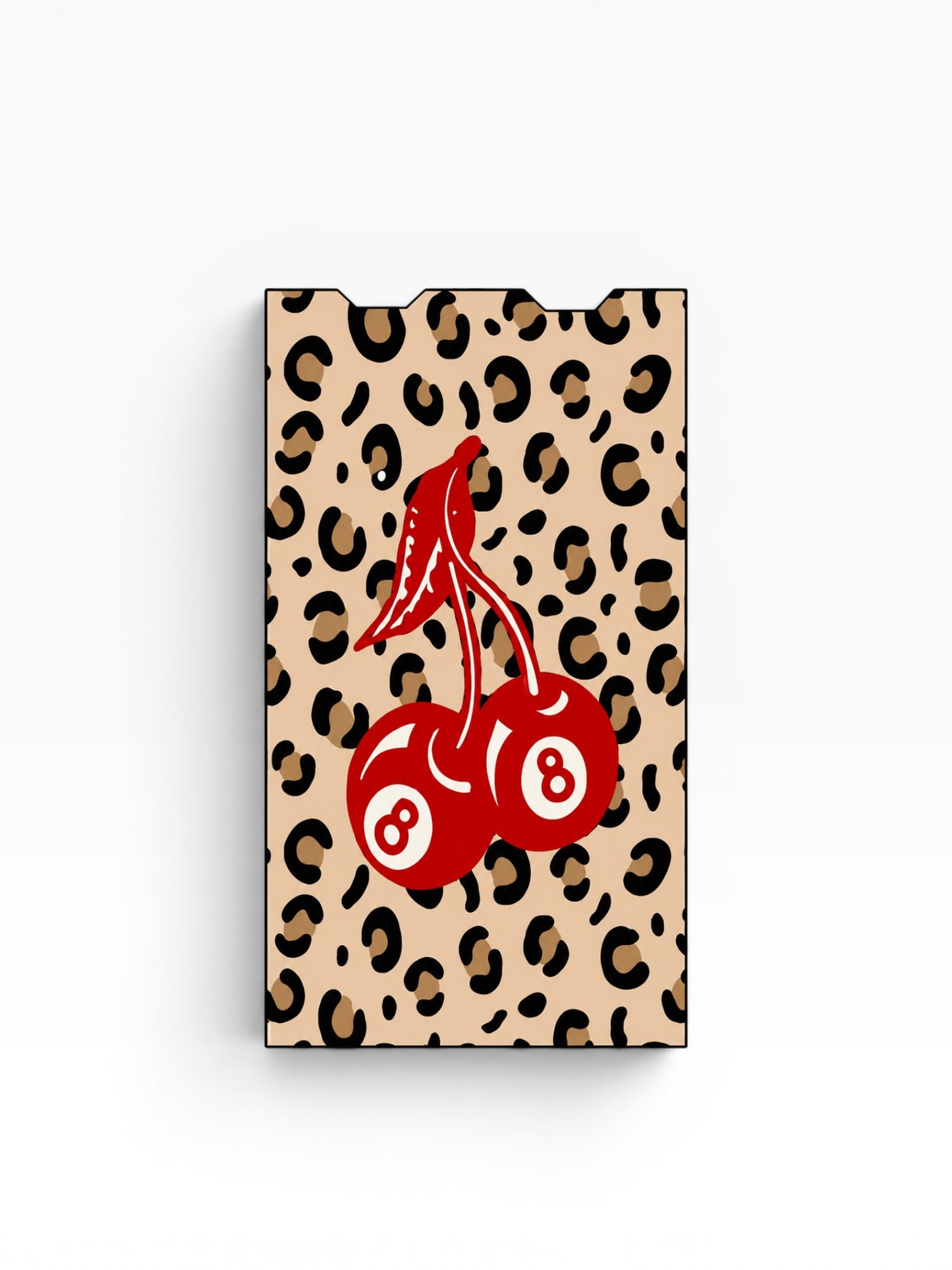 Cloud Skinz waterproof vinyl Juul vape decal featuring a red cherry eight ball design on a leopard print background.