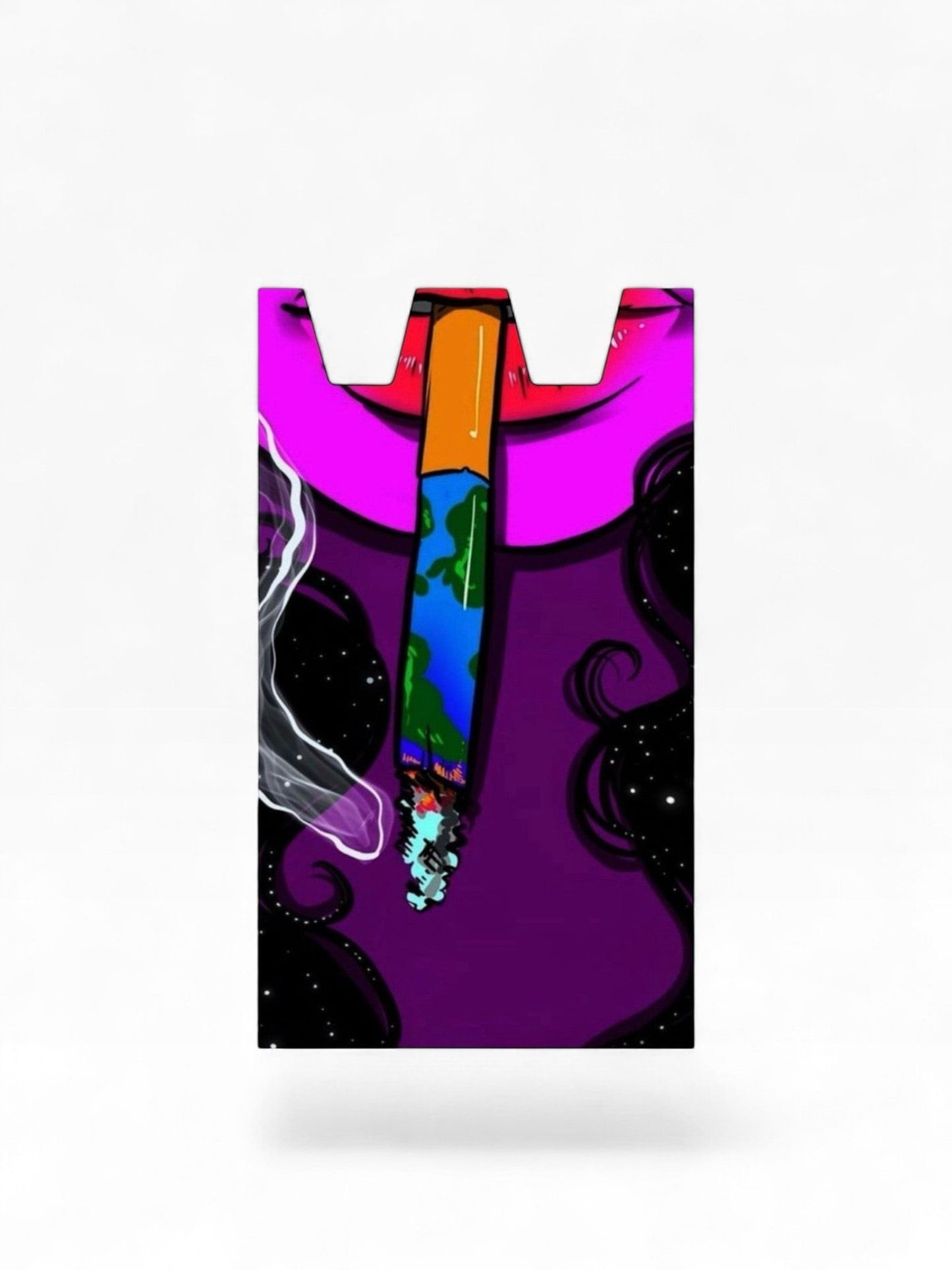 Cloud Skinz waterproof Stiiizy wrap featuring a vibrant purple and black design with a smoking joint illustration.