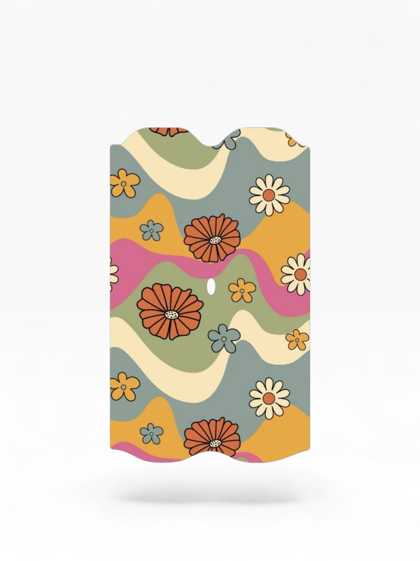 Cloud Skinz waterproof Vuse Alto decal featuring a retro 70s wavy floral pattern in orange, green, and pink.
