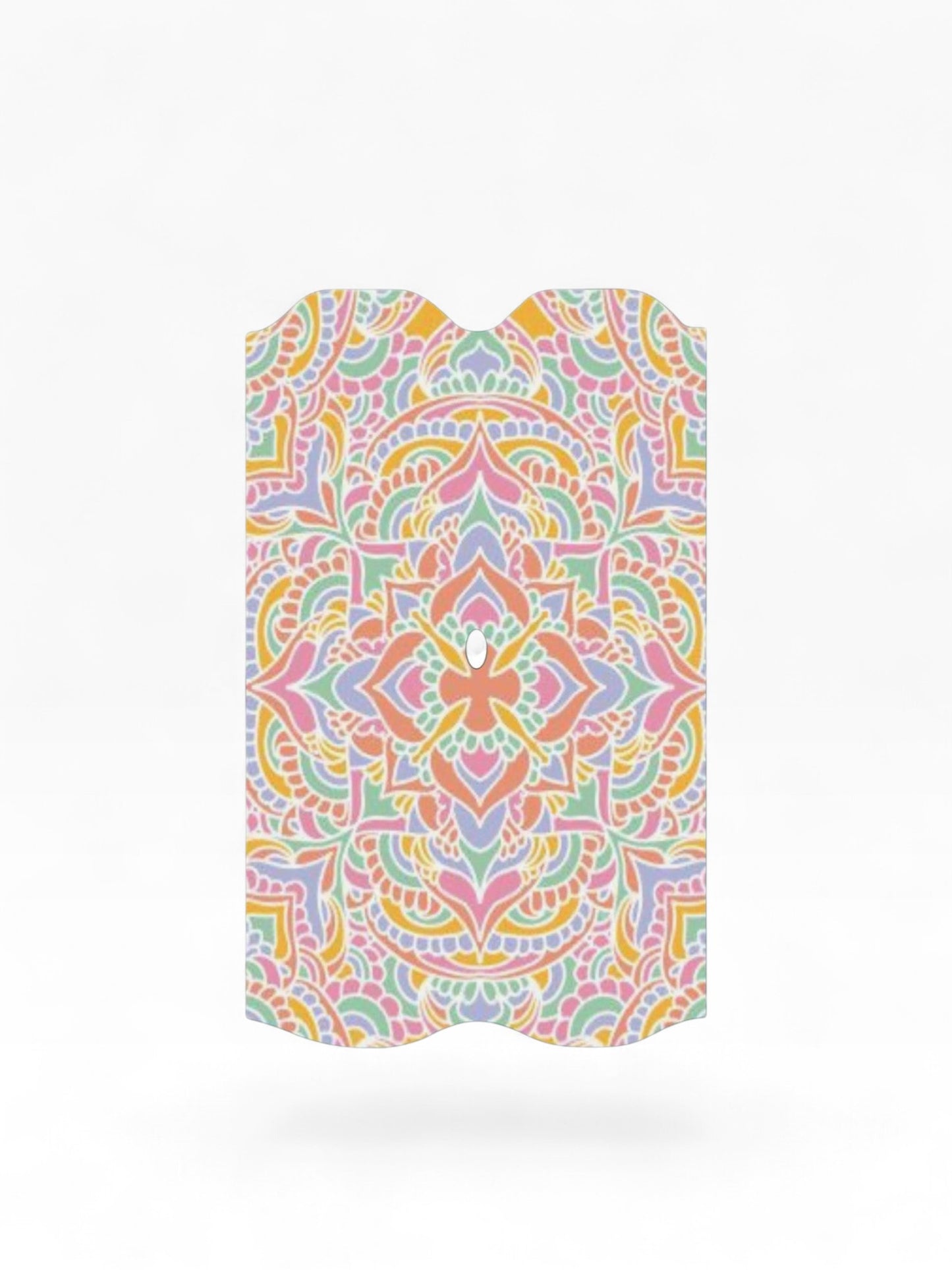 Cloud Skinz waterproof Vuse Alto decal featuring a colorful pastel mandala pattern for device protection.
