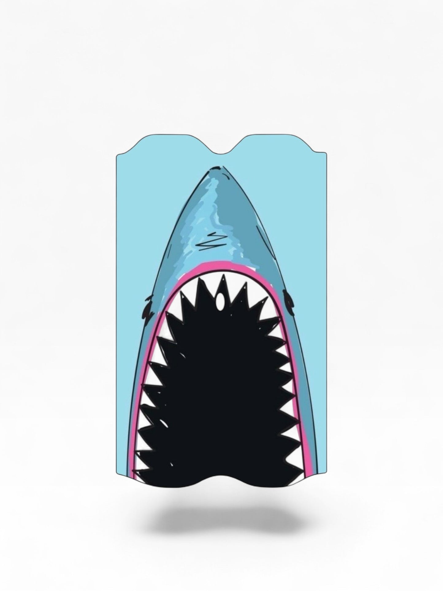 Cloud Skinz waterproof shark decal for Vuse Alto vape device featuring a blue shark head with open jaws