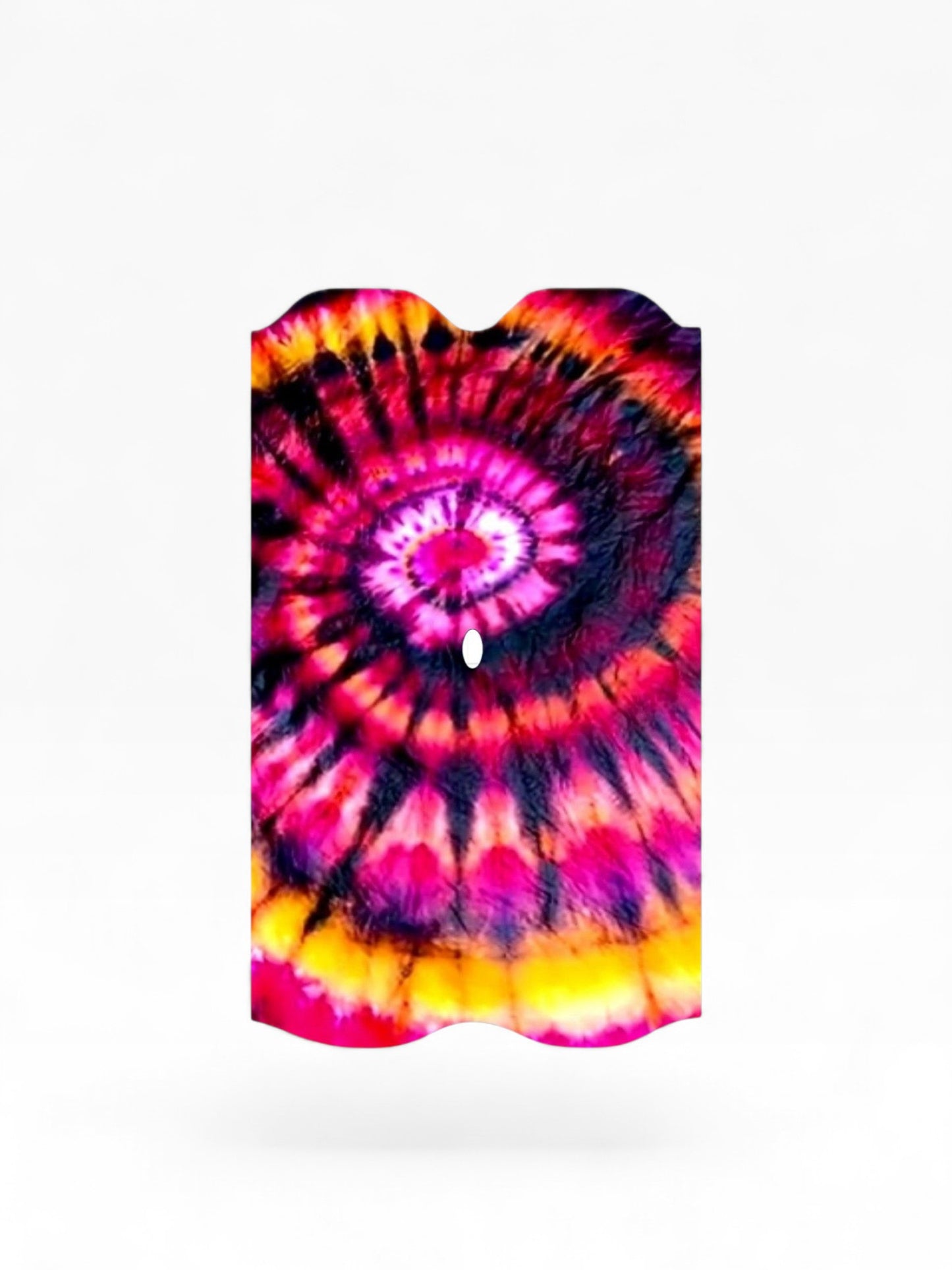 Cloud Skinz waterproof tie-dye decal for Vuse Alto vape featuring a vibrant pink, yellow, and black spiral pattern.