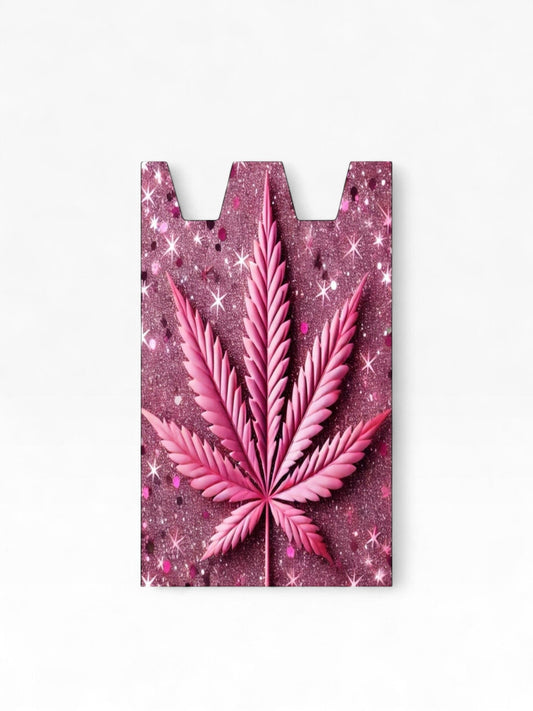 Cloud Skinz waterproof Stiiizy wrap featuring a pink glittery background with a 3D pink cannabis leaf design.