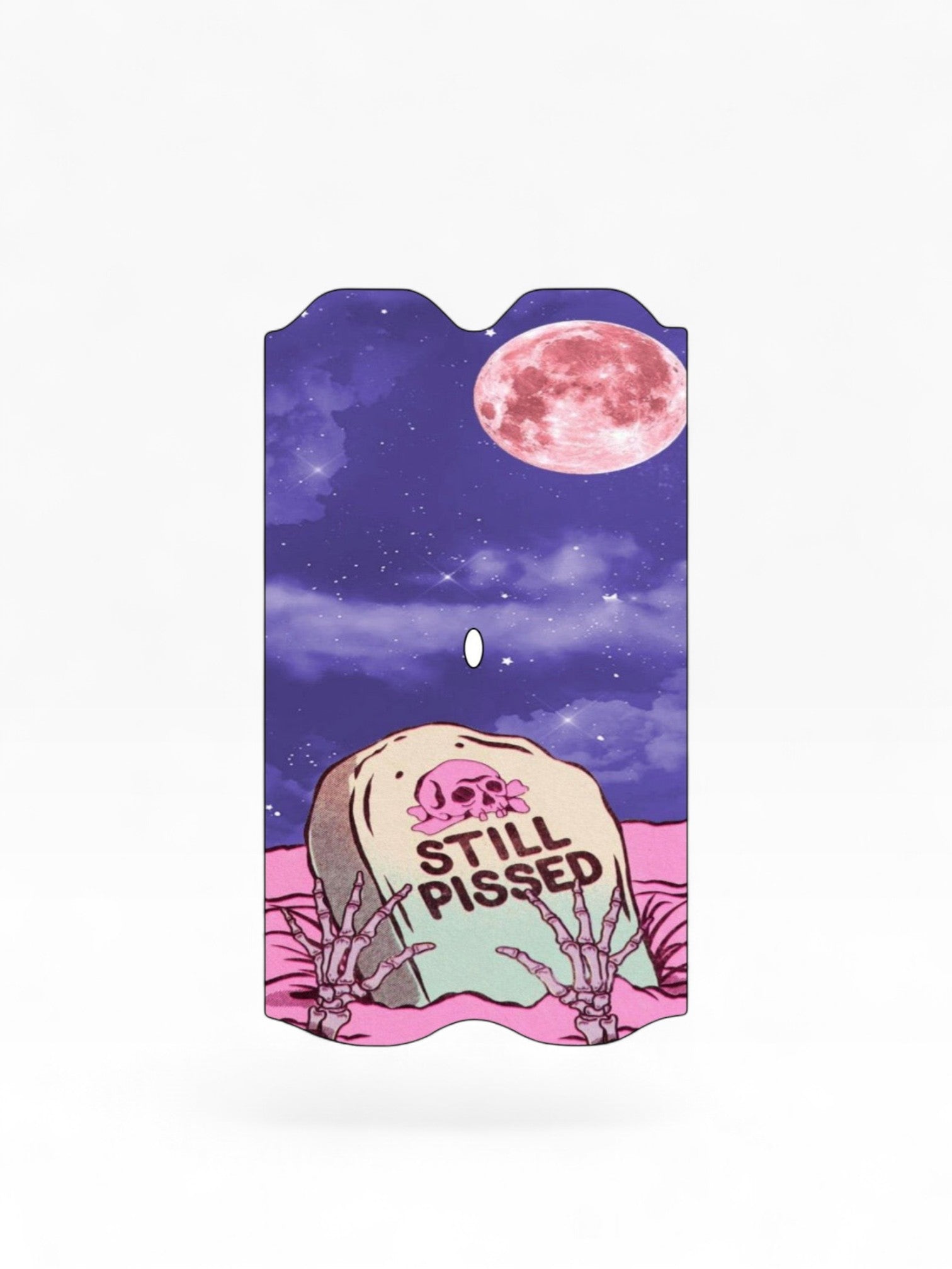 Cloud Skinz waterproof Vuse Alto decal featuring a purple night sky, full moon, and a tombstone with skeleton hands.