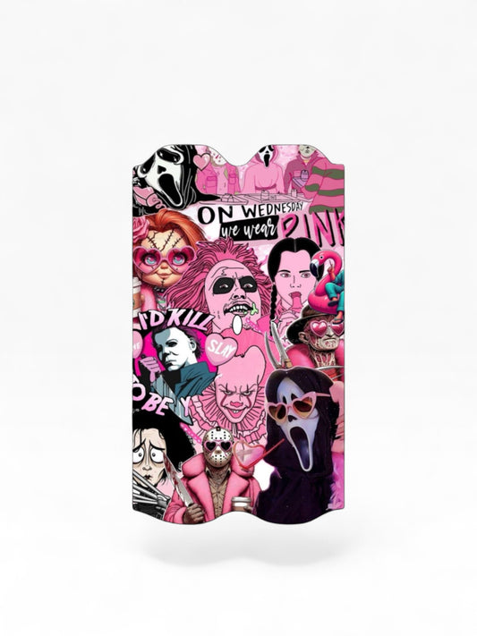 Cloud Skinz waterproof Vuse Alto decal featuring a pink horror movie character collage design