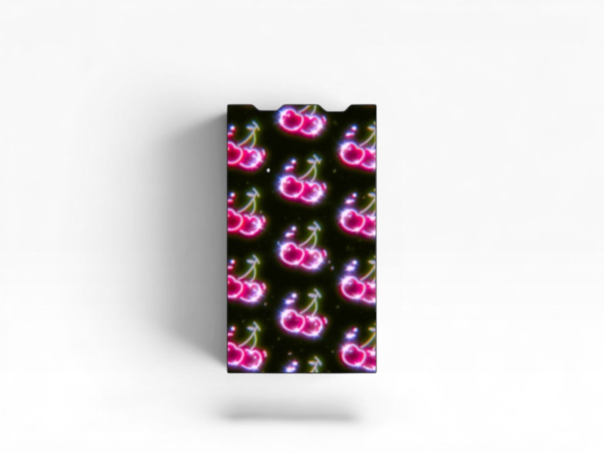 Cloud Skinz waterproof vinyl Juul vape decal featuring a vibrant neon cherry pattern on a black background.