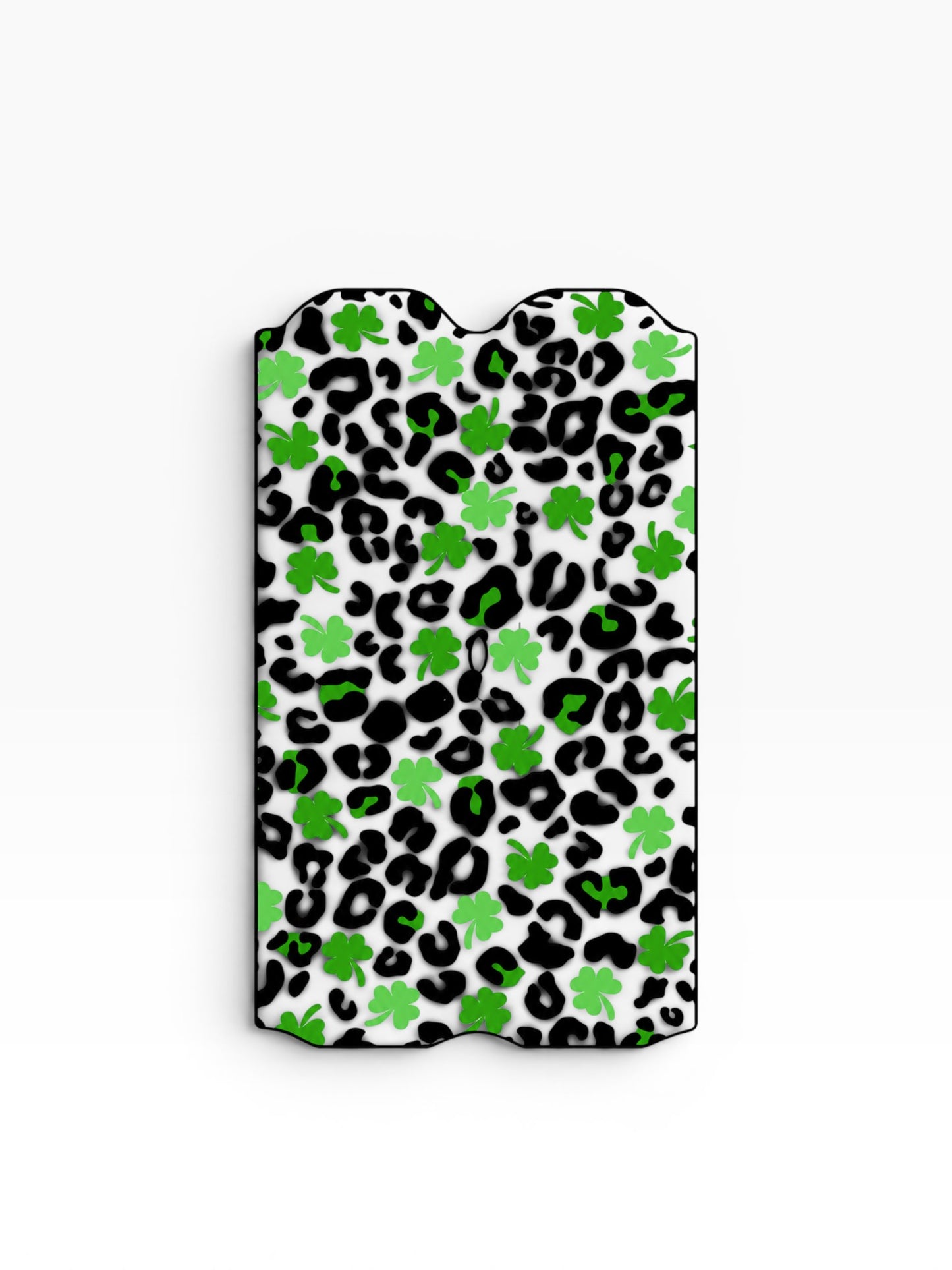 Cloud Skinz Clover Cheetah Print vape decal featuring a black and green animal pattern with shamrock accents.