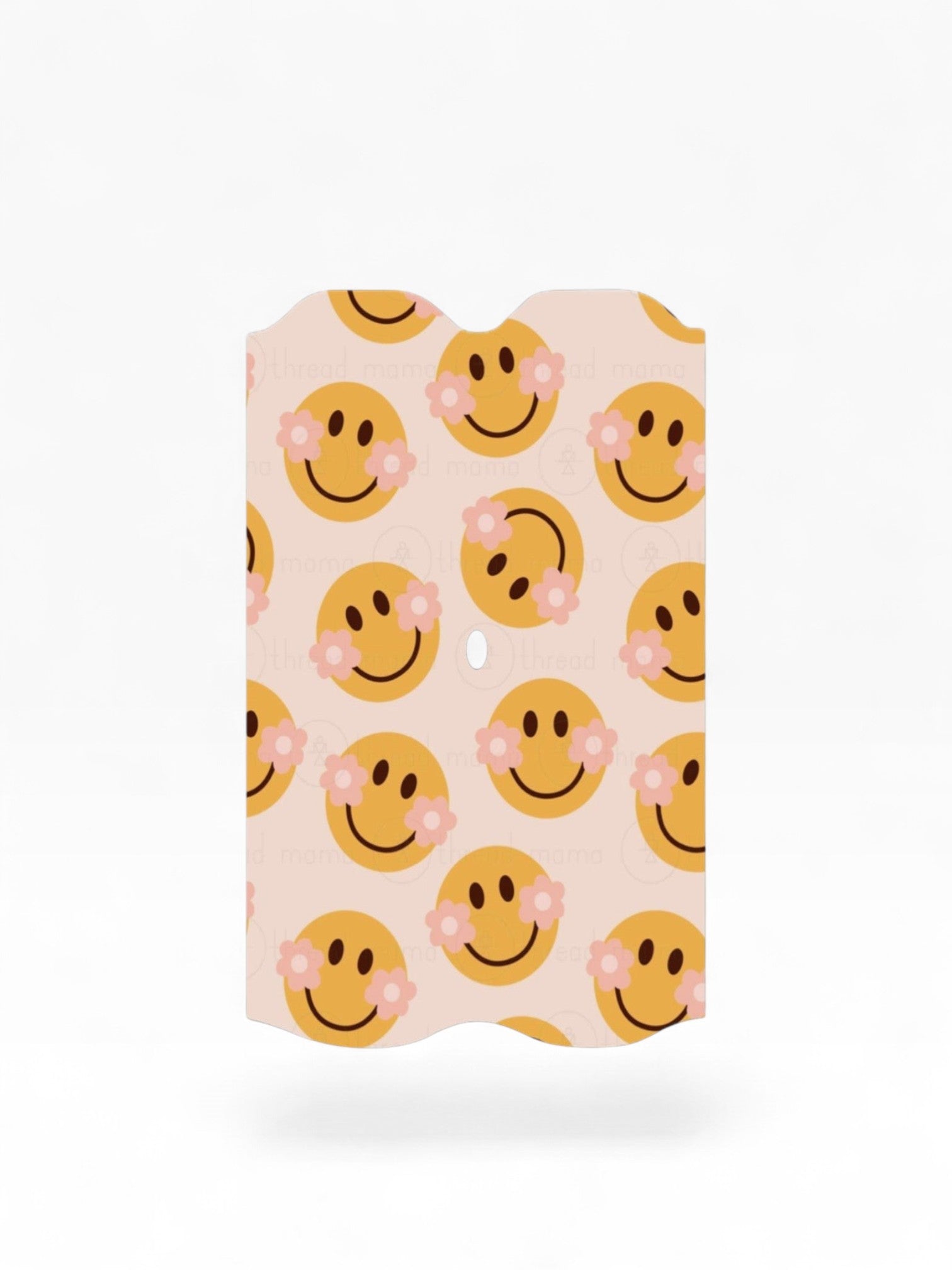Cloud Skinz waterproof Vuse Alto decal featuring a repeating pattern of yellow happy faces with pink flowers