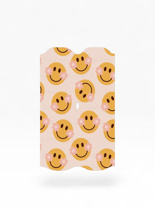Cloud Skinz waterproof Vuse Alto decal featuring a repeating pattern of yellow happy faces with pink flowers