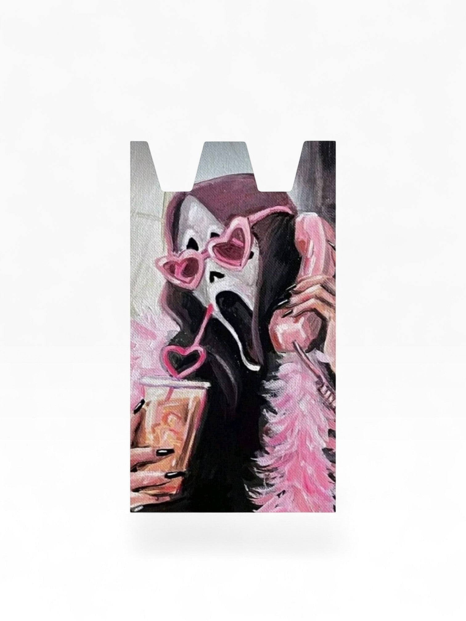 Cloud Skinz waterproof Stiiizy wrap featuring a Ghostmask character wearing pink heart sunglasses and a feather boa.