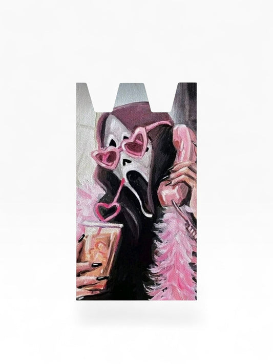 Cloud Skinz waterproof Stiiizy wrap featuring a Ghostmask character wearing pink heart sunglasses and a feather boa.