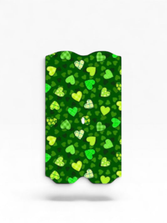 Cloud Skinz St. Patty's Day vape decal featuring a vibrant green heart pattern with plaid and clover accents.