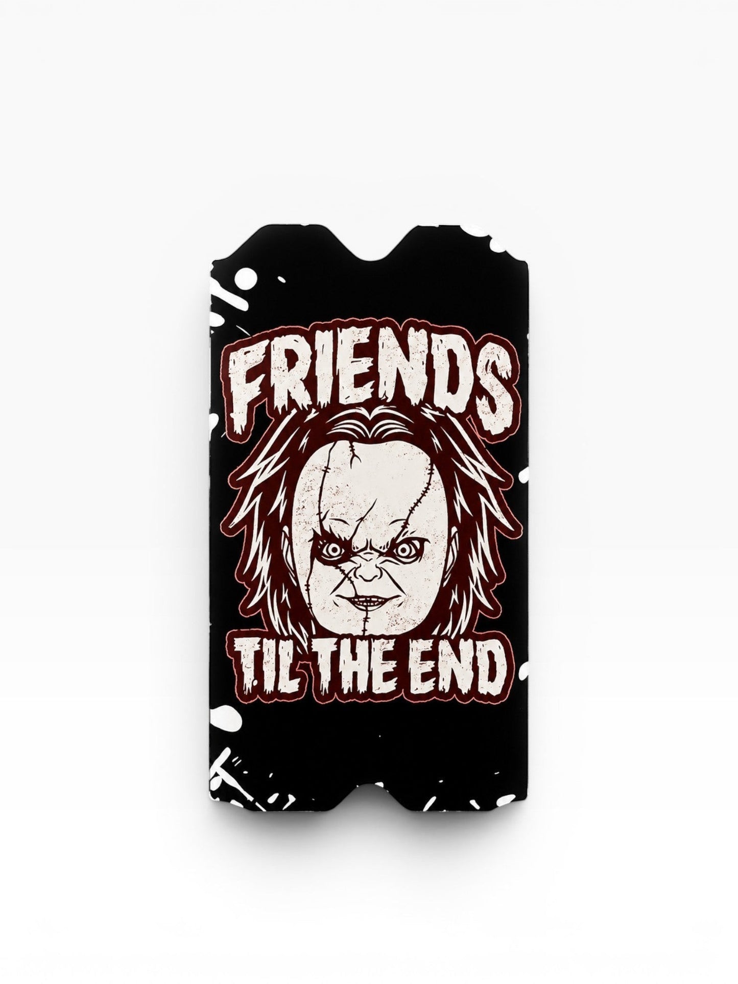 Cloud Skinz horror-themed vinyl wrap for Vuse Alto featuring a scary doll character design with Friends Til the End text.