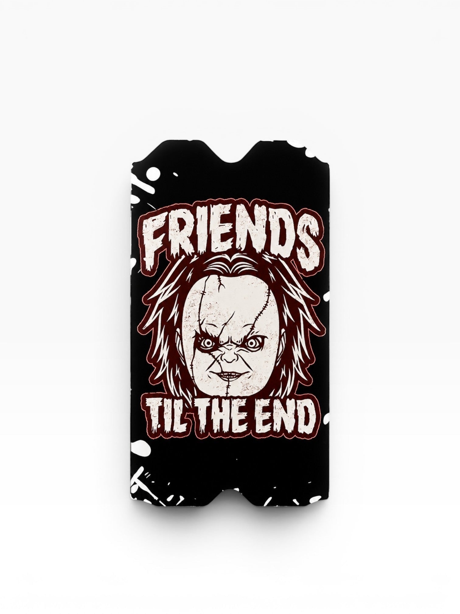Cloud Skinz horror-themed vinyl wrap for Vuse Alto featuring a scary doll character design with Friends Til the End text.