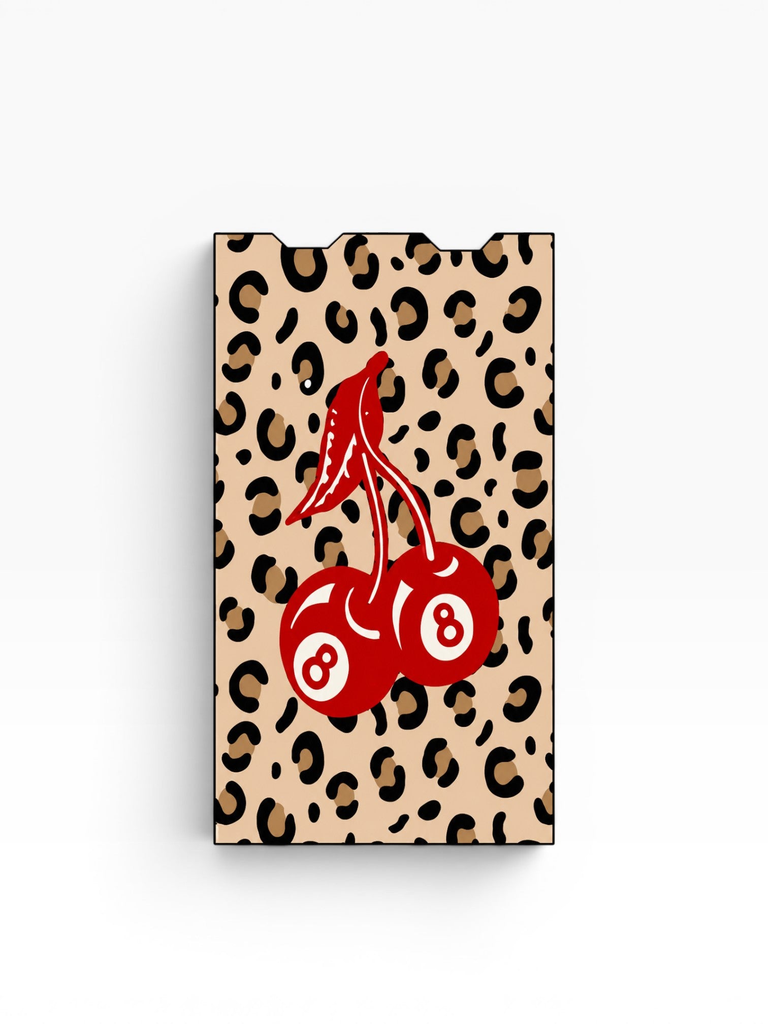 Cloud Skinz waterproof vinyl Juul vape decal featuring a red cherry eight ball design on a leopard print background.