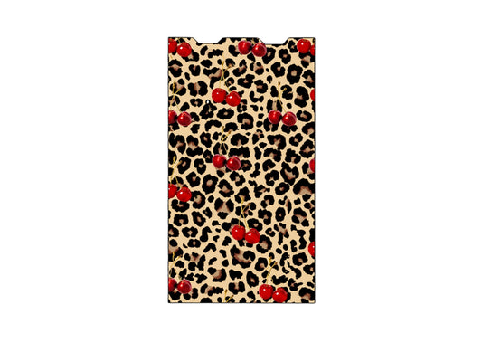 Cloud Skinz waterproof vinyl Juul vape decal featuring a trendy leopard print pattern with vibrant red cherry accents.