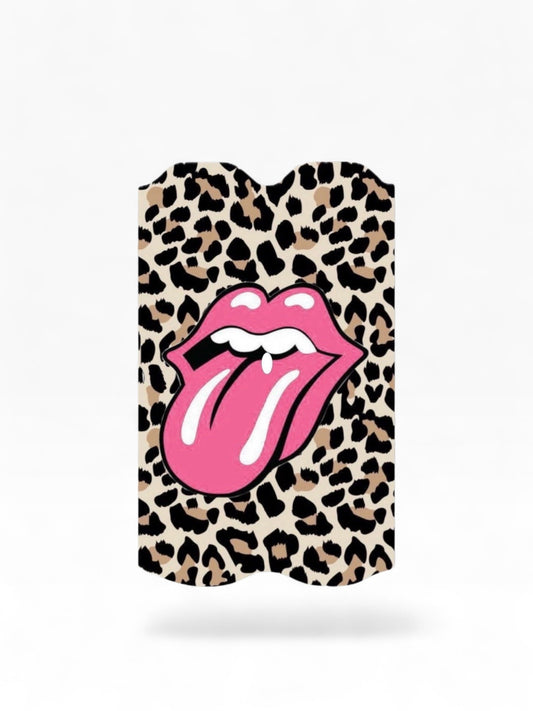 Cloud Skinz waterproof Vuse Alto decal featuring a pink lips design on a leopard print background.