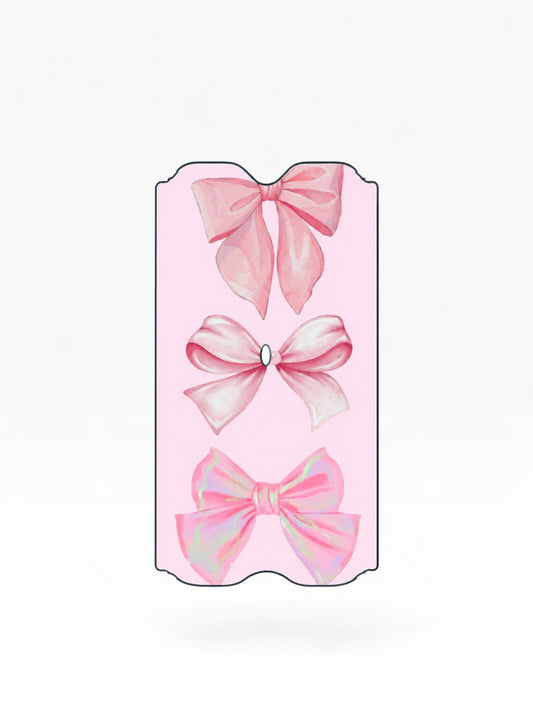 Cloud Skinz waterproof Vuse Alto decal featuring three pink bows on a light pink background