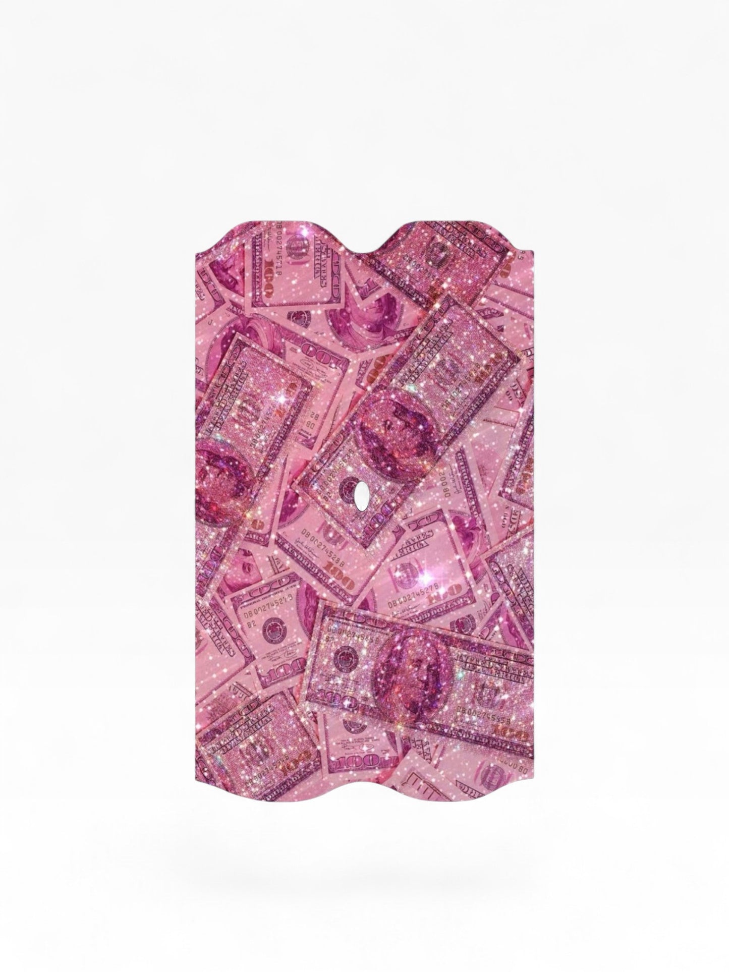 Cloud Skinz waterproof Vuse Alto decal featuring a pink glittery money print design for device protection.