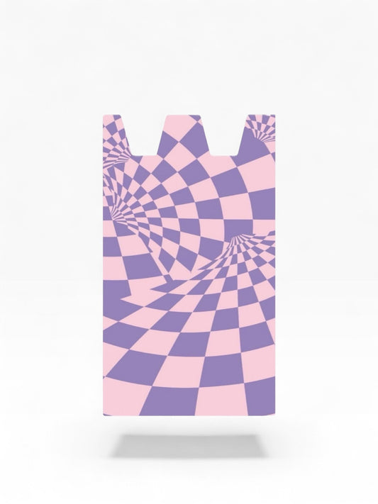 Cloud Skinz waterproof Stiiizy wrap featuring a pink and purple warped checkerboard pattern for device protection.