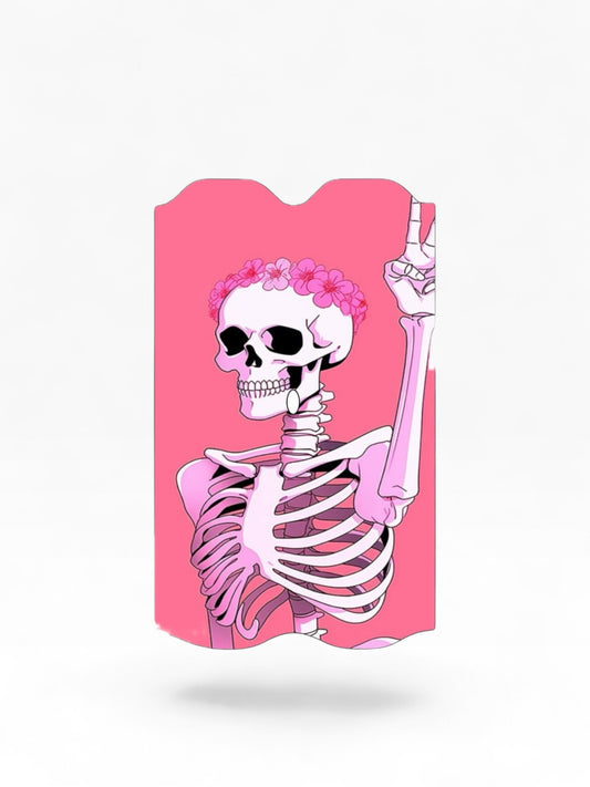 Cloud Skinz waterproof Vuse Alto decal featuring a pink skeleton wearing a flower crown and making a peace sign.