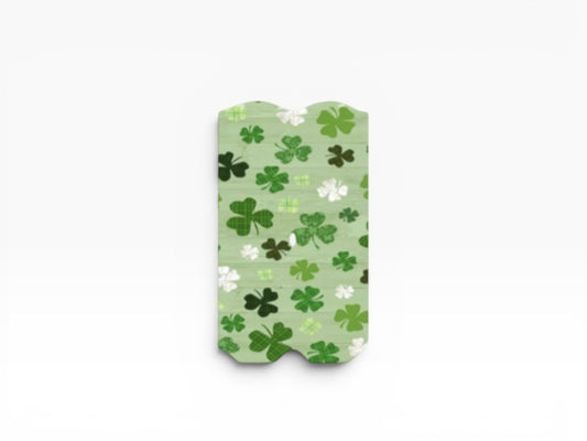 Cloud Skinz St. Patrick's Day vape decal featuring a green plaid pattern with white and dark green clover shamrocks.