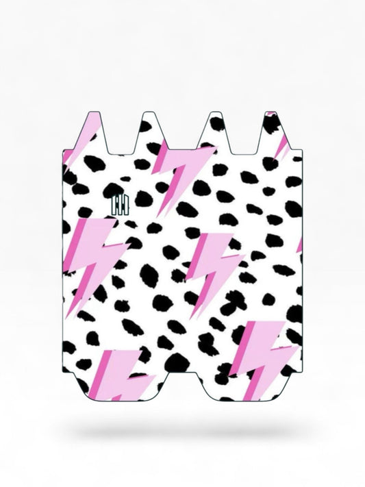 Cloud Skinz vinyl decal wrap for STIIIZY Biiig featuring a white background with black dalmatian spots and pink bolts
