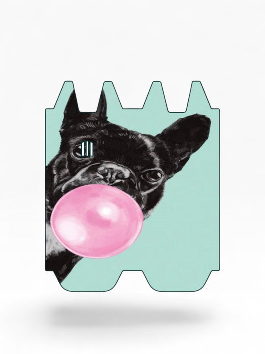 Cloud Skinz vinyl decal wrap for STIIIZY Biiig featuring a black French bulldog blowing a pink bubble gum on teal.