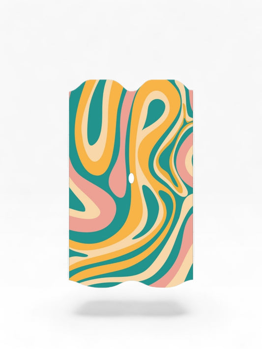 Cloud Skinz waterproof decal for Vuse Alto featuring a retro wavy abstract pattern in teal, yellow, and pink.