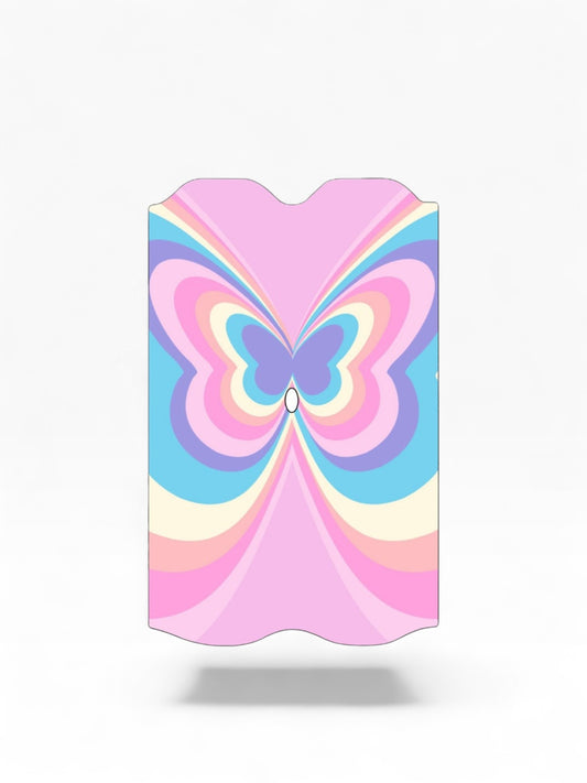 Cloud Skinz waterproof Vuse Alto decal featuring a retro pastel butterfly design in pink, blue, and purple.