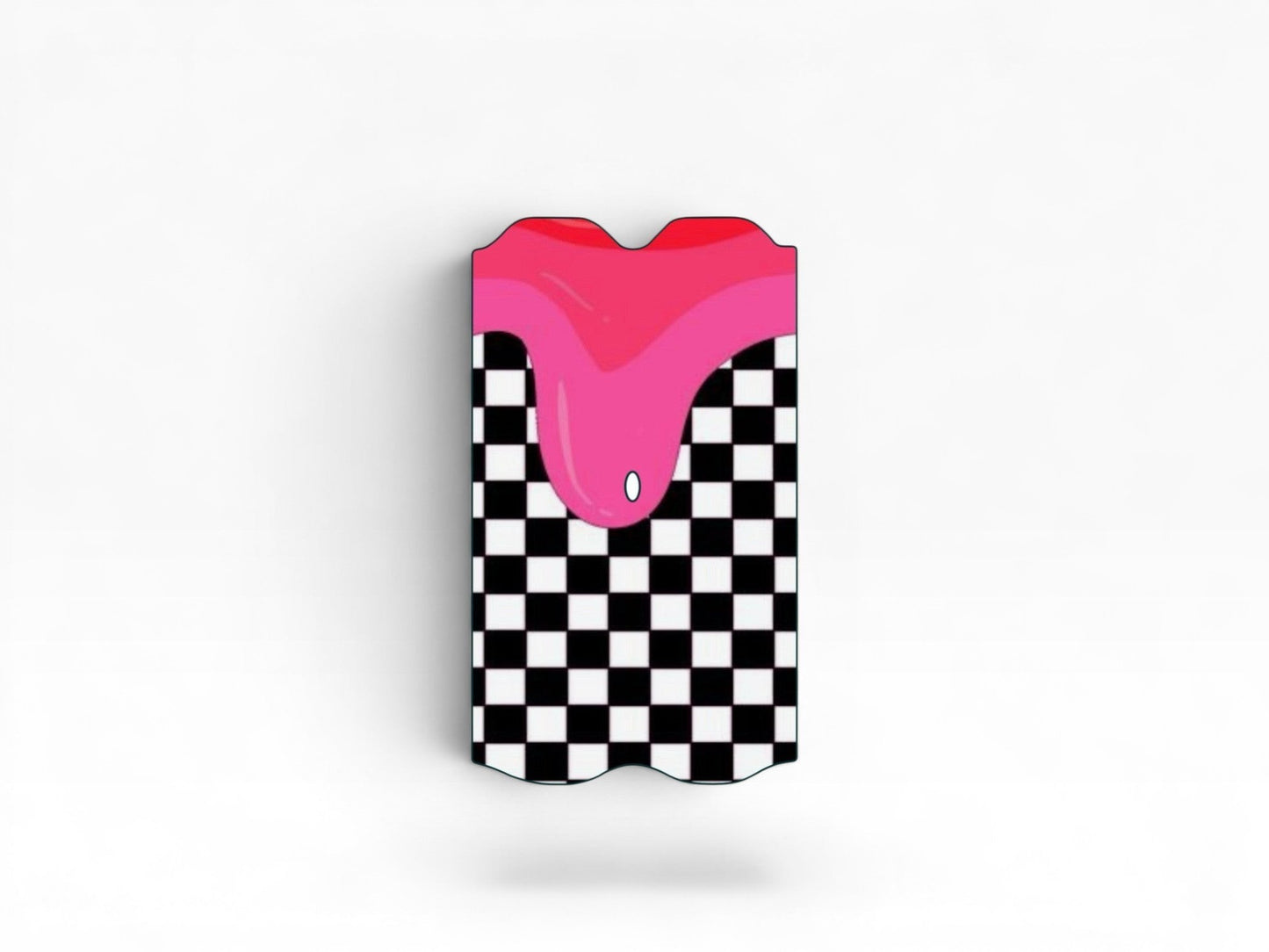 Cloud Skinz waterproof Vuse Alto decal featuring a black and white checkered pattern with pink dripping paint design.