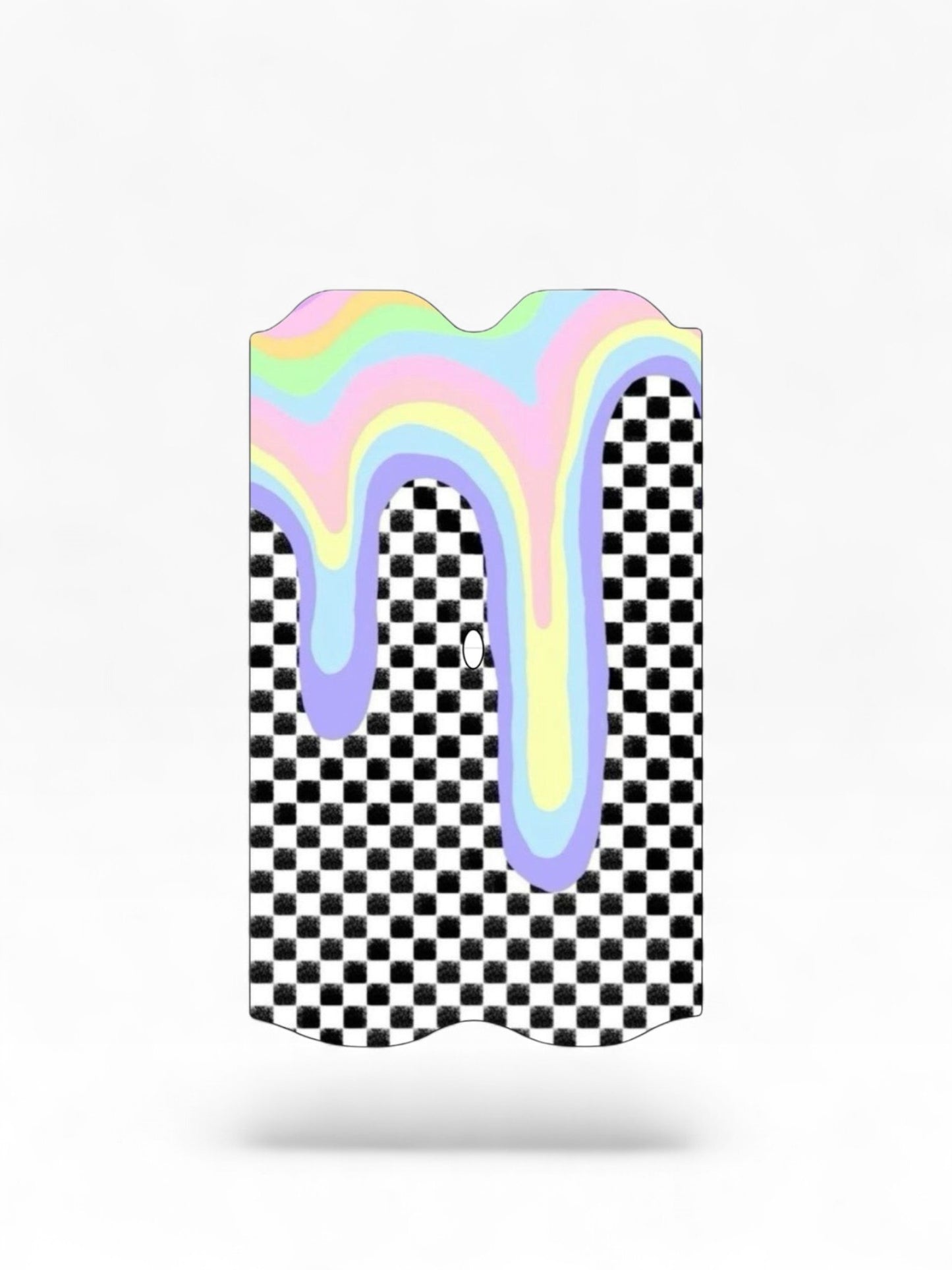 Cloud Skinz waterproof decal for Vuse Alto featuring a black and white checkerboard pattern with pastel drip design