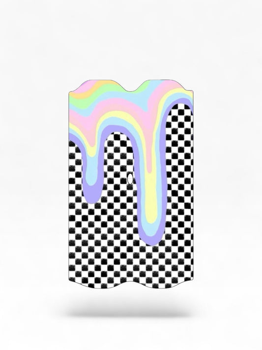 Cloud Skinz waterproof decal for Vuse Alto featuring a black and white checkerboard pattern with pastel drip design