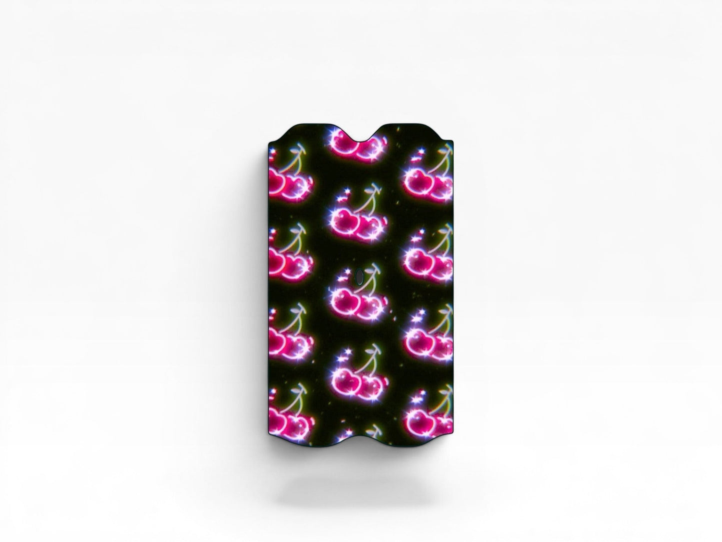 Cloud Skinz waterproof Vuse Alto decal featuring a neon pink cherry pattern on a black background
