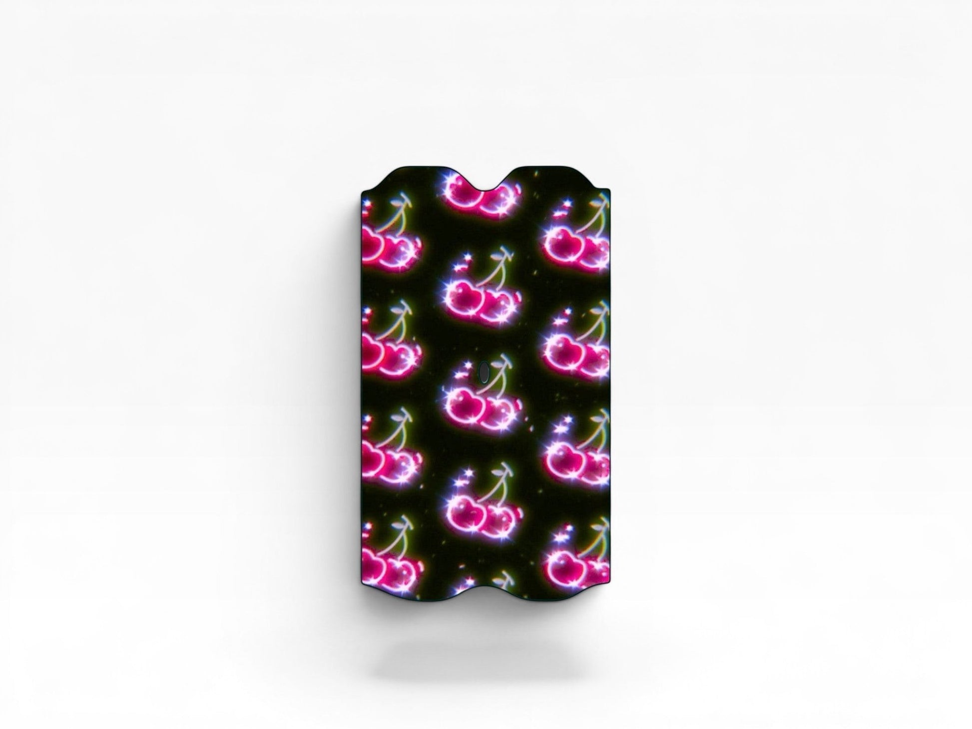 Cloud Skinz waterproof Vuse Alto decal featuring a neon pink cherry pattern on a black background