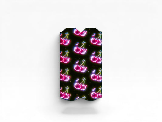 Cloud Skinz waterproof Vuse Alto decal featuring a neon pink cherry pattern on a black background
