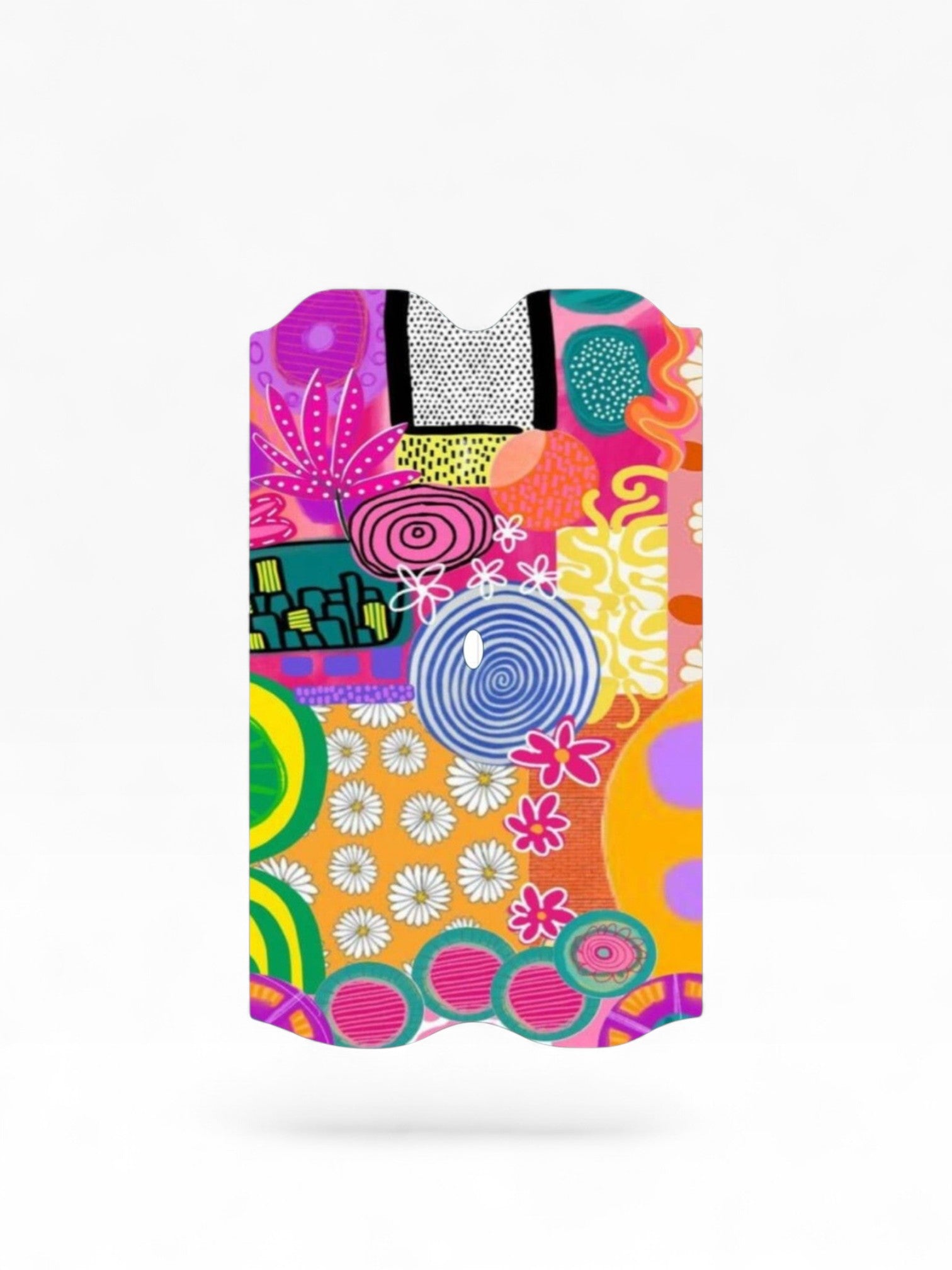 Cloud Skinz waterproof decal for Vuse Alto featuring a vibrant, colorful abstract pattern with flowers and shapes.