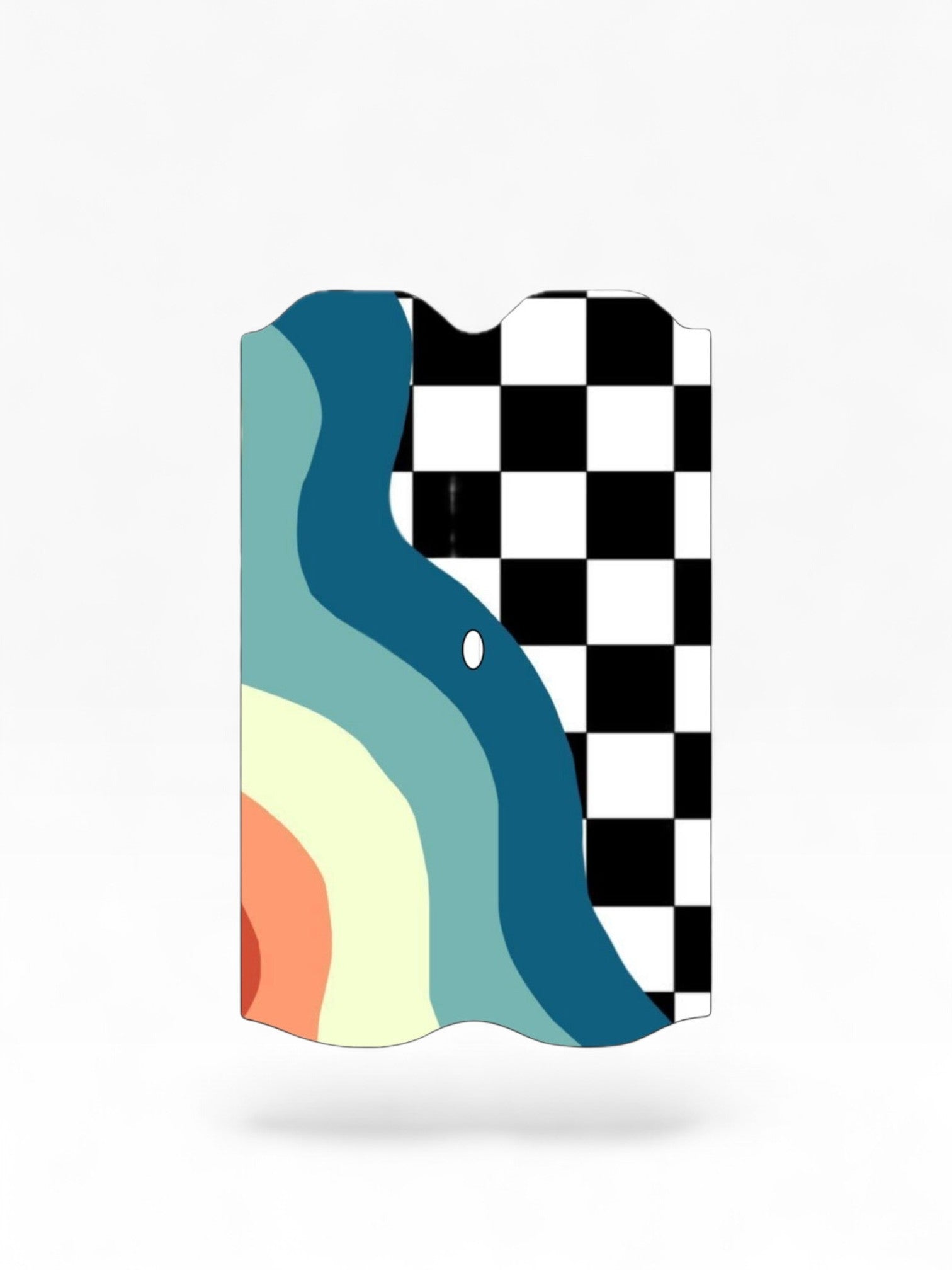 Cloud Skinz waterproof Vuse Alto decal featuring a blue wave pattern and black and white checkered design.