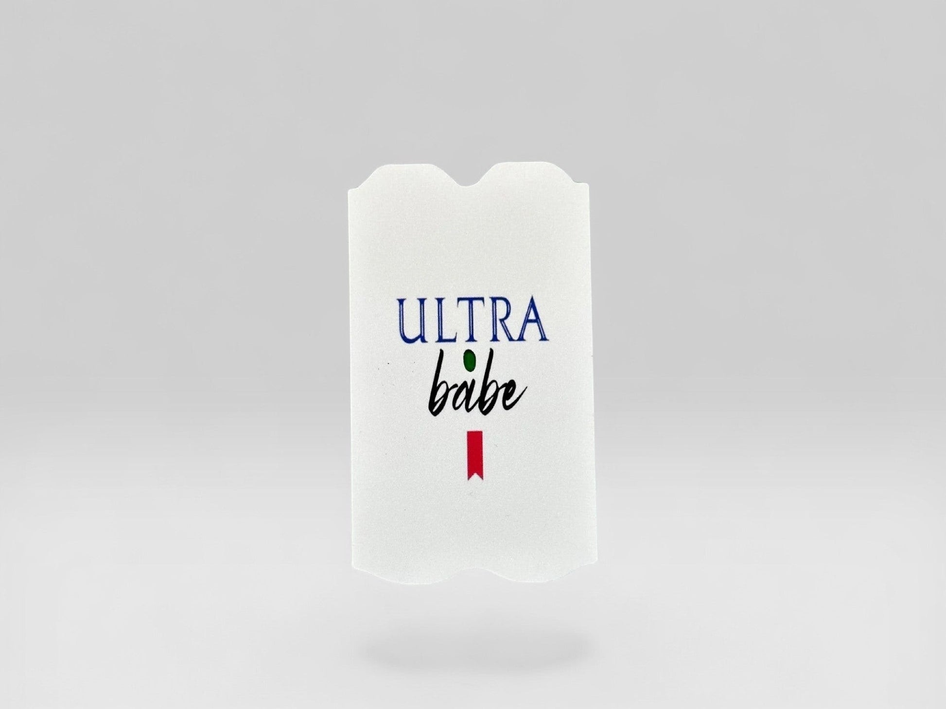 Cloud Skinz waterproof decal for Vuse Alto featuring Ultra Babe text in blue and black with a small red ribbon icon.