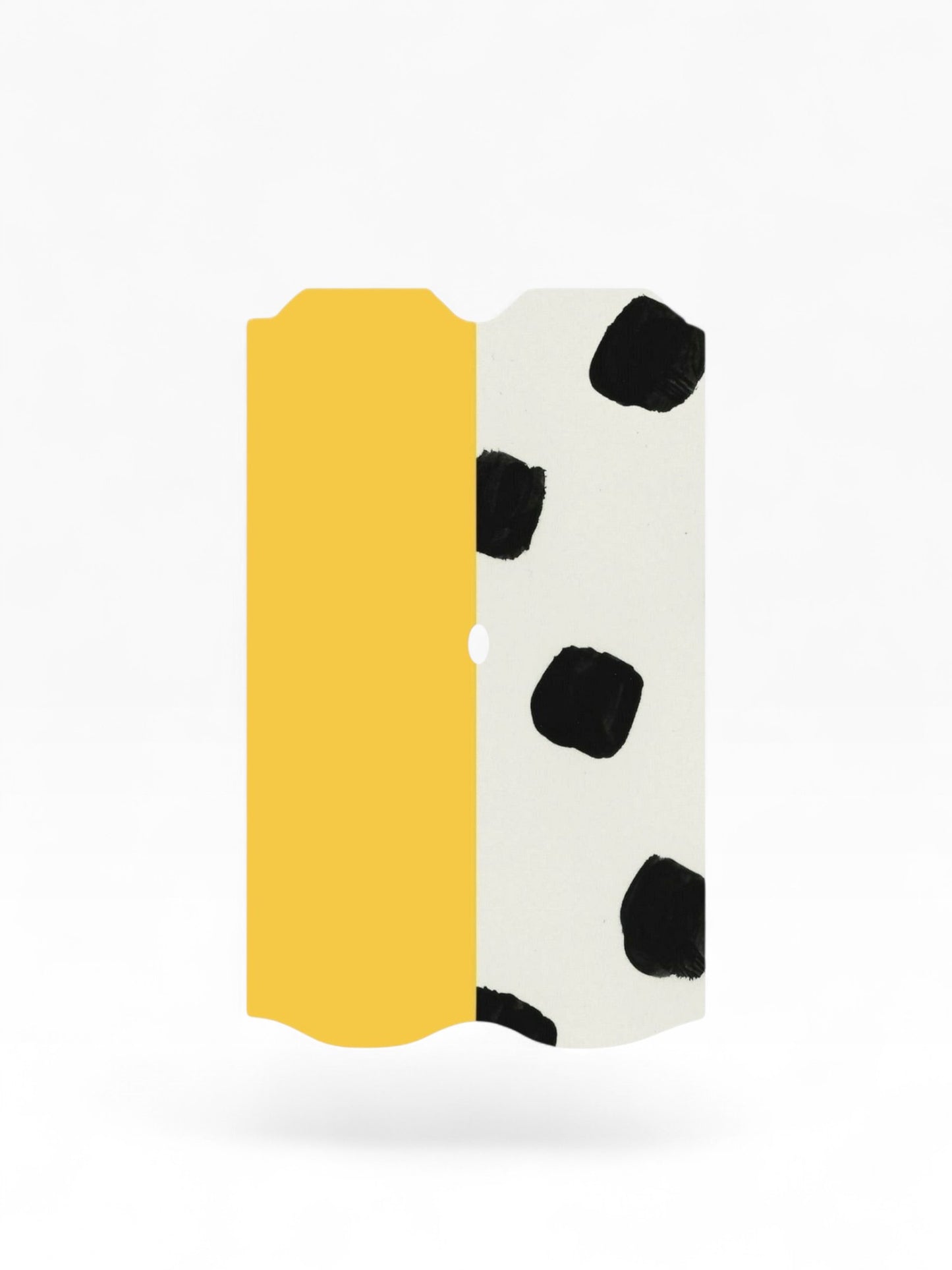 Cloud Skinz waterproof decal for Vuse Alto with a yellow side and a white side featuring black polka dot patterns.