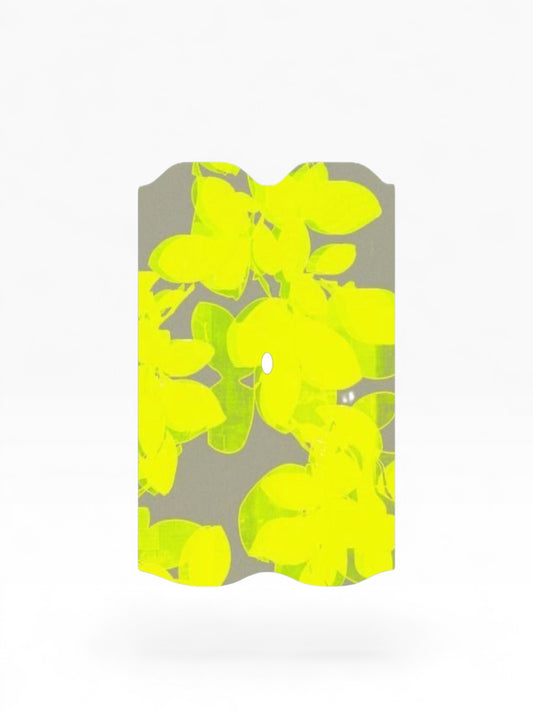 Cloud Skinz waterproof decal for Vuse Alto featuring a vibrant neon yellow floral pattern on a grey background.
