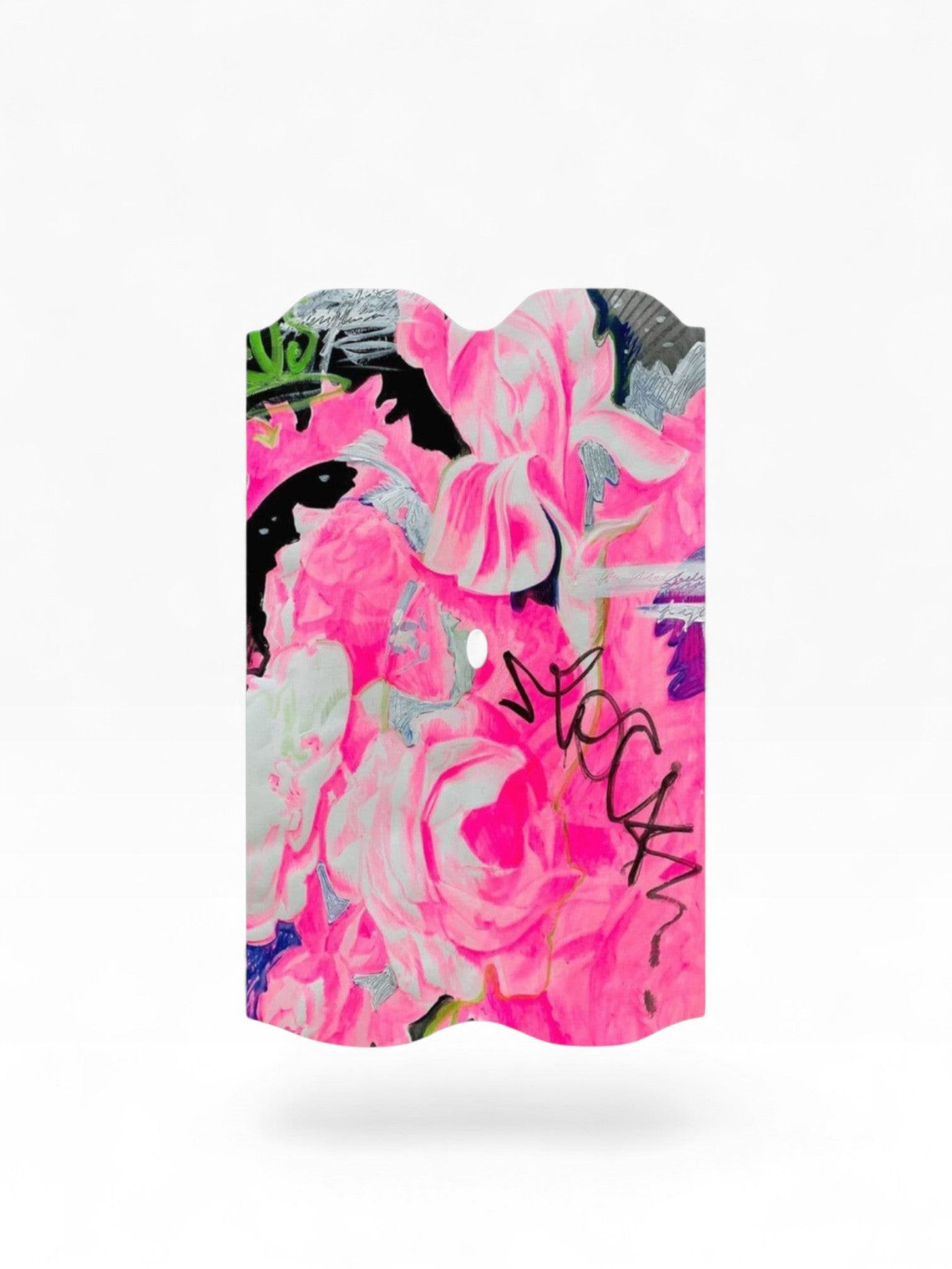 Cloud Skinz waterproof decal for Vuse Alto featuring a vibrant pink floral graffiti design on a black background.