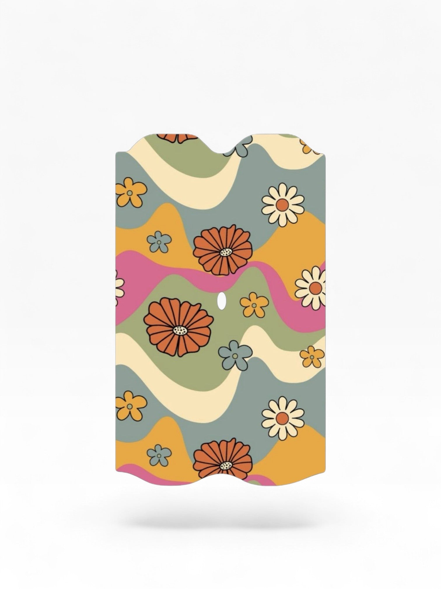 Cloud Skinz waterproof Vuse Alto decal featuring a retro 70s wavy floral pattern in orange, green, and pink.