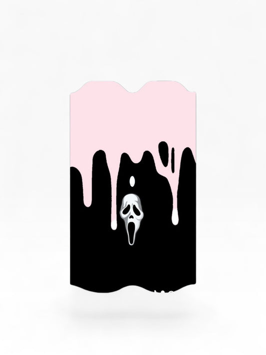 Cloud Skinz waterproof Vuse Alto decal featuring a black and pink ghost mask drip design on a white background.