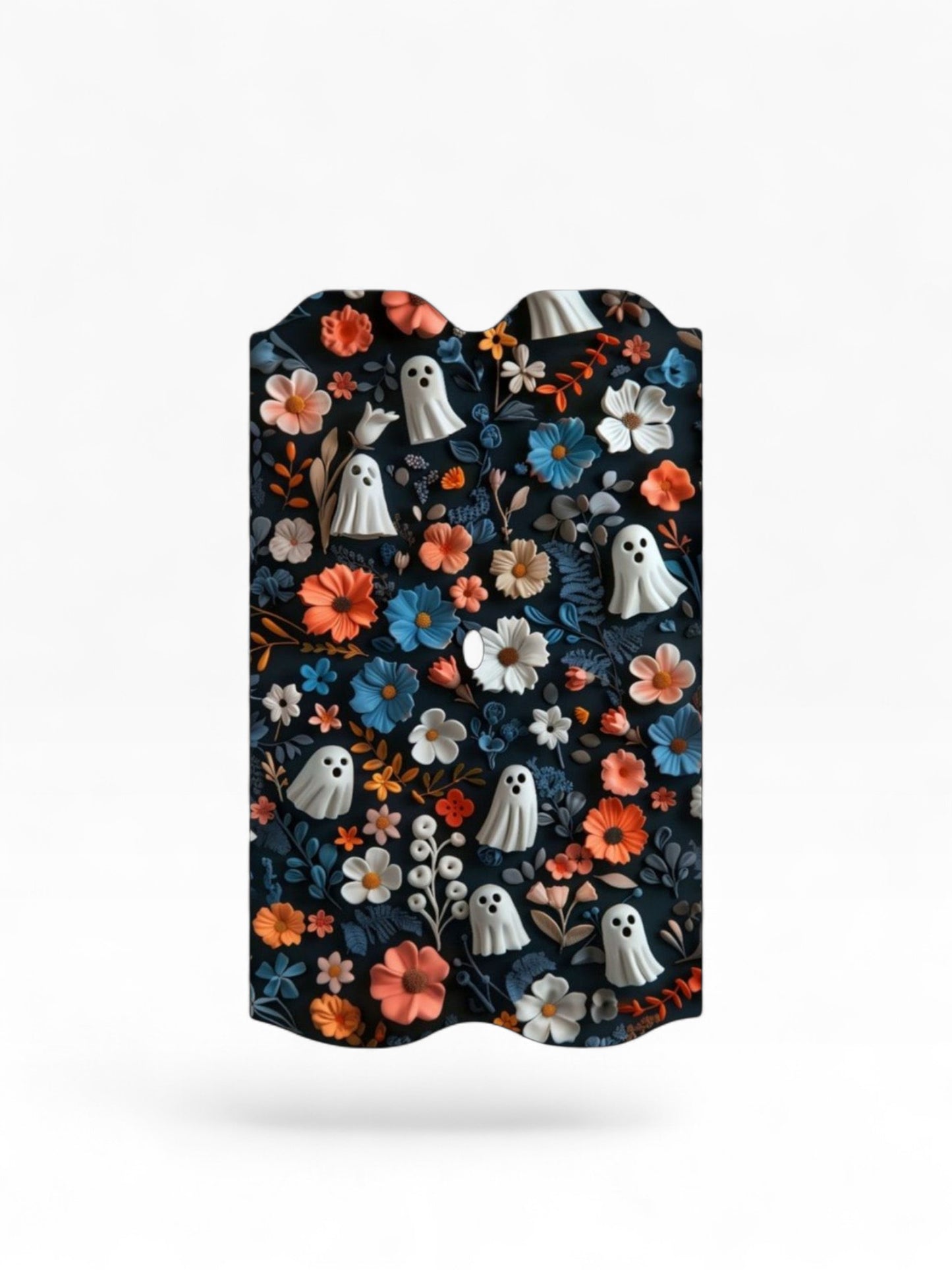 Cloud Skinz waterproof Vuse Alto decal featuring a dark floral pattern with cute white ghosts on a white background