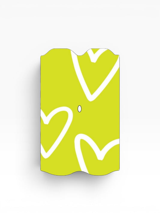 Cloud Skinz waterproof Vuse Alto decal featuring a lime green background with white heart outlines.