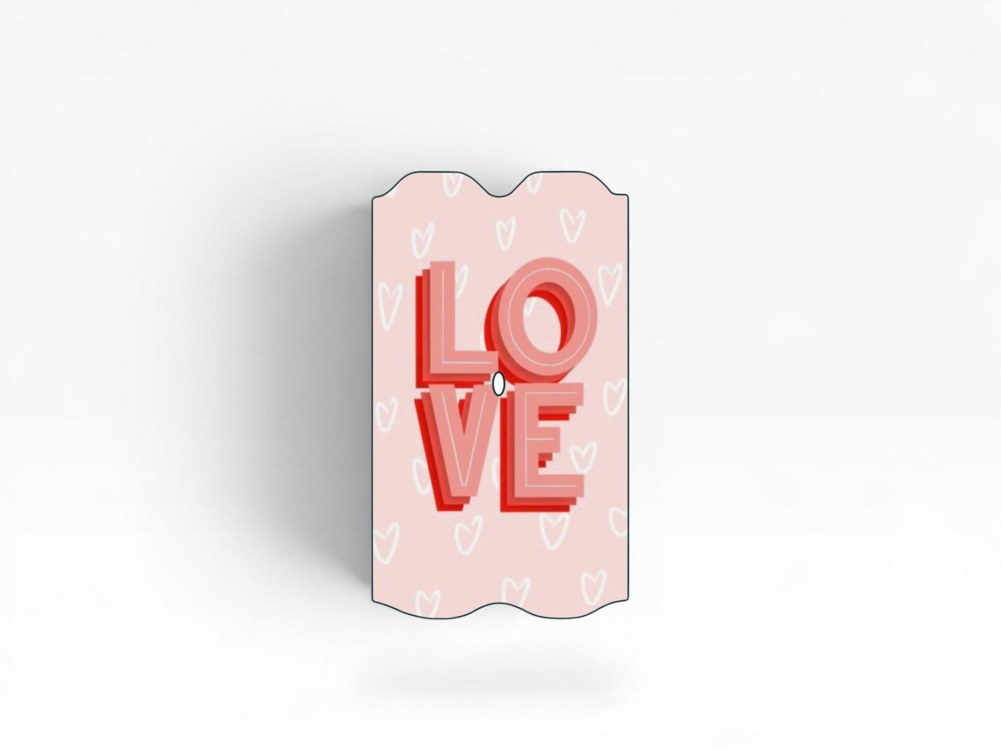 Cloud Skinz waterproof Vuse Alto decal featuring a pink background with white hearts and red LOVE text